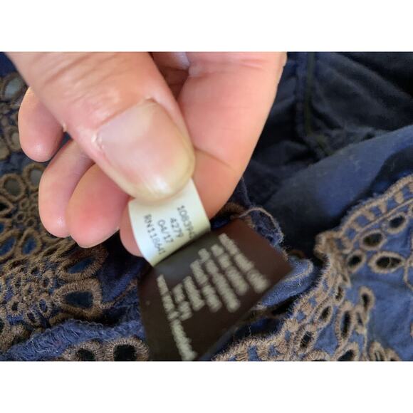 Lane Bryant Womens Size 16 Short Sleeve Blue Peplum Brown Eyelet Top Laser Cut - Picture 9 of 9